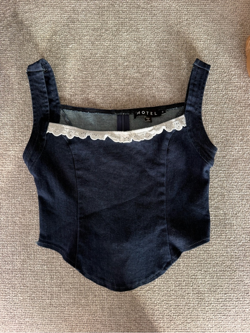 Motel Rocks Navy Top with White Eyelet Trim - Picture 2 of 4